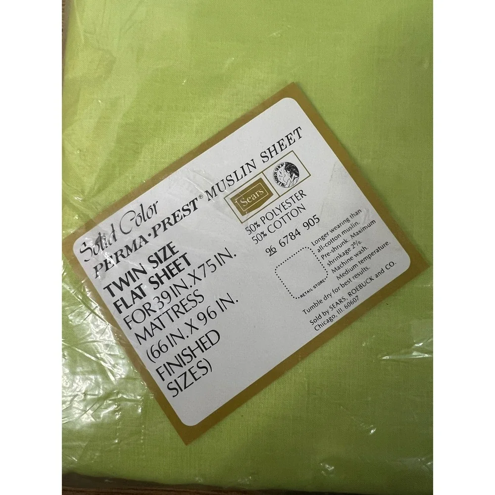 Vintage Sears perma prest muslin twin size flat sheet green